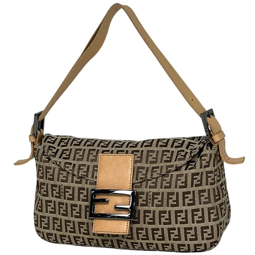 Fendi Mamma Baguette Hobo Bag Zucchino Canvas Beige Cream